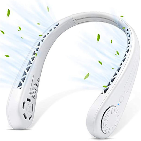 Halsfläkt, bärbar fläkt Mini bladlös tyst handsfree USB -fläkt, liten halsfläkt 360° luftflöde vit