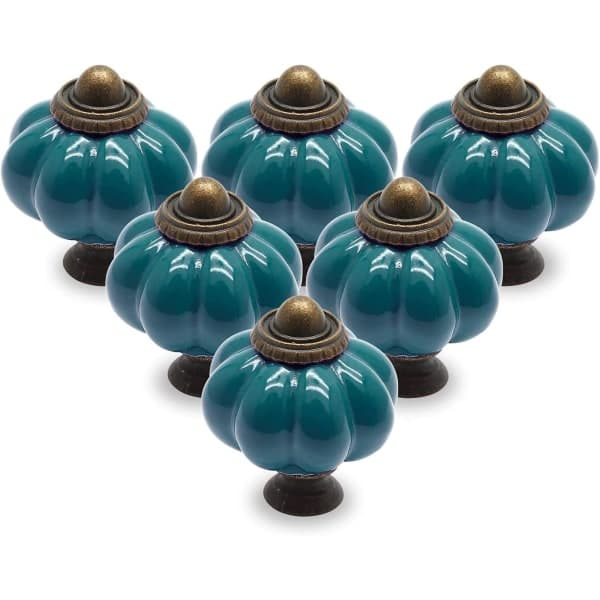 12-pack keramiska dörrknoppar Blågröna lådknoppar, pumpa keramiska knoppar
