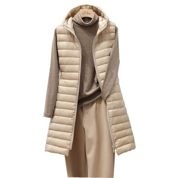 Ny kvinnlig höst- och vinterjacka med medium lång huva Khaki M