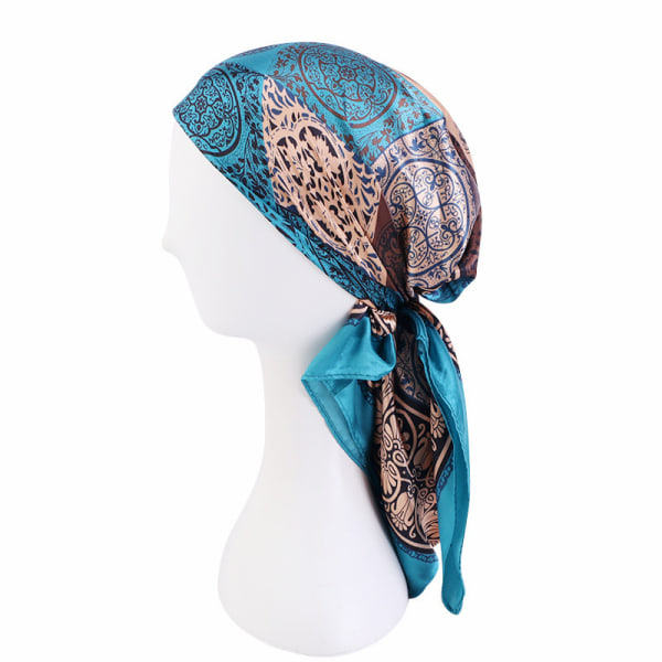 Cashew blomma turban cap - simulering silkes wrap cap bunt typ (blå)