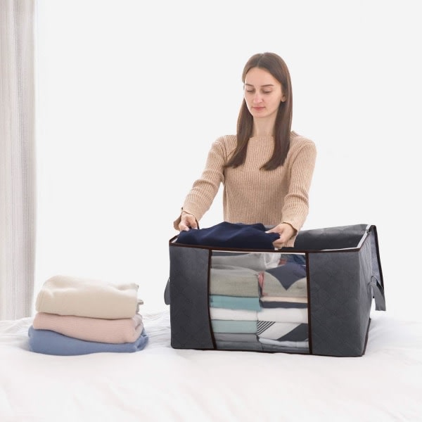 Klädväskor med stor kapacitet med förstärkta handtag, 3-pack, 90L grå