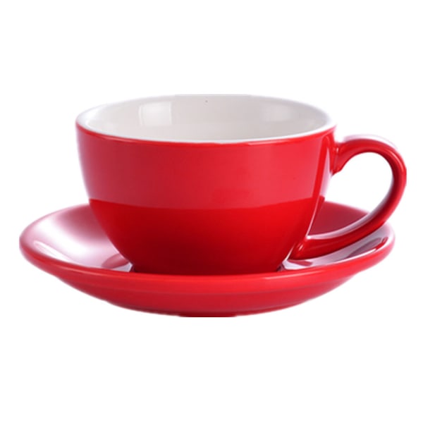Servis färgade cappuccinokoppar och fat - te- och kaffekoppar i modern stil i porslin - röd - 300 ml