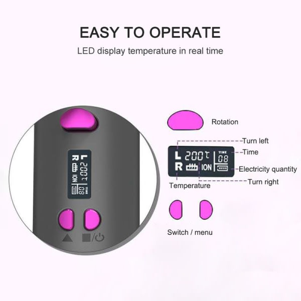 Automatisk LED-temperaturdisplay för hårrullare Temperaturjustering med en knapp Anti-perm dubbel locktång USB -laddning