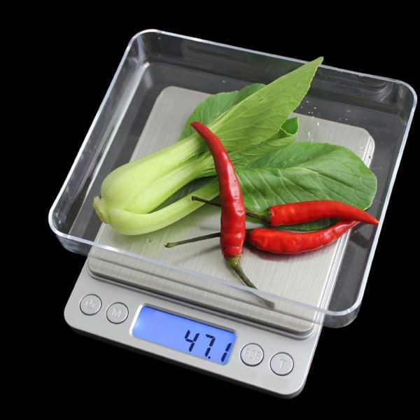 Gramvåg med 2 brickor, tarafunktion digital våg för mat 2kg/0.1g