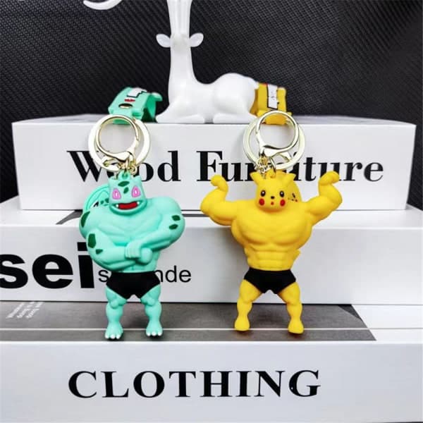 Creative Cartoon Muscle Keychain Pikachu Pendant nyckelring för väska B