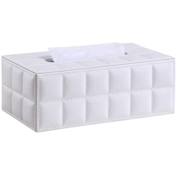 Kosmetisk tissuebox, tissuebox gjord av läder (vit)