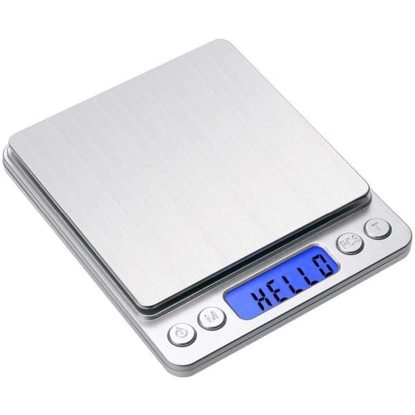 Precisionsvåg 500 g/0,01 g med LCD-display och bricka, rostfritt stål, power silver