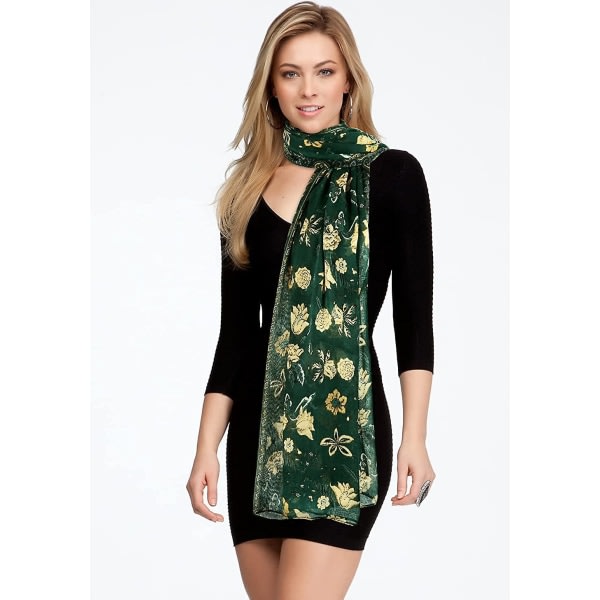 Lättviktsscarf Mode Print Damscarf i bomull Pannband Julklapp Grön