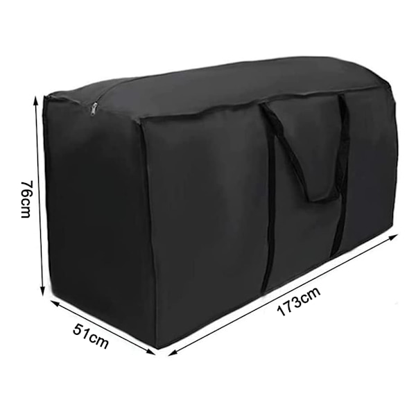 Uteplatskudde förvaringsväska Stor Oxford-tyg Vattentät utomhusdragkedja 173x51x76 cm，svart