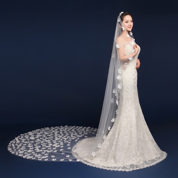 för 3M Single Layer Dam Tyll Ultra Long Trailing Wedding Veil Romantisk Oregelbunden