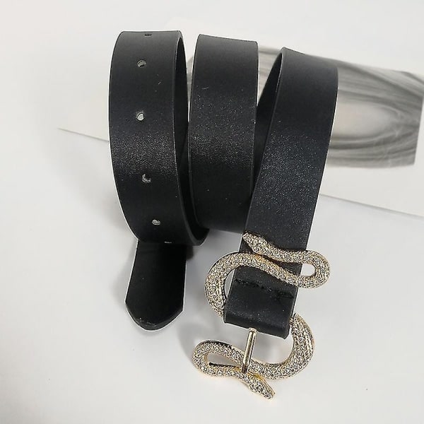 Designerbälten för kvinnor Högkvalitativt lyxmärke glänsande strass ormspänne Pu läderkorsett B