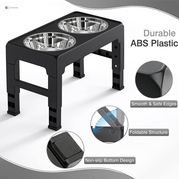 Hopfällbar hundskål, 4 höjdjusterbara skålställ med 2 skålar i rostfritt stål, upphöjd matskål, inget spill, vattenskål för små