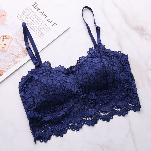 Push Up BH Vadderad linne Spets Blommig Bralette VIT