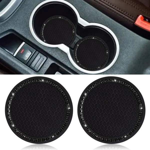 2-pack GM Glitter Cup Holder Insert Coasters (2,75" diameter), Crystal Rhinestones