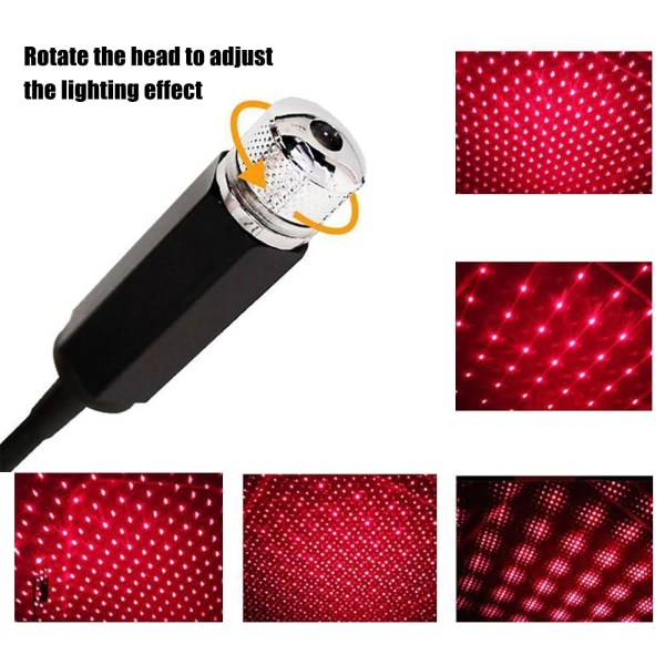 LED Car Roof Star Night Light Projektor Atmosphere Lamp USB Justerbar bilinredningsljus