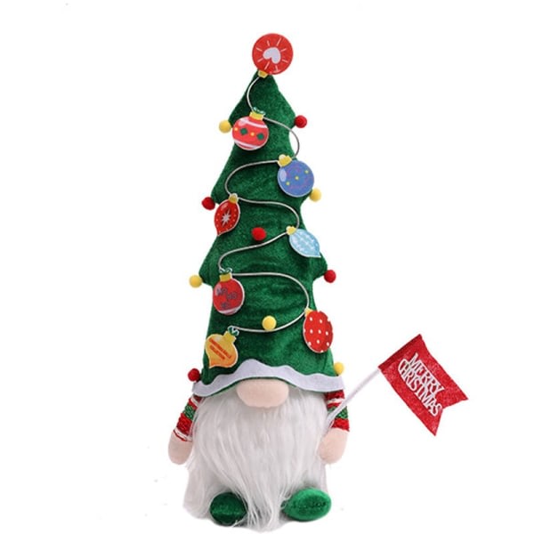 Christmas Plysch Santa Claus Doll Gnome med LED-ljus Christmas Elf Christmas Plysch Ansiktslös docka Dekoration (grön hatt)
