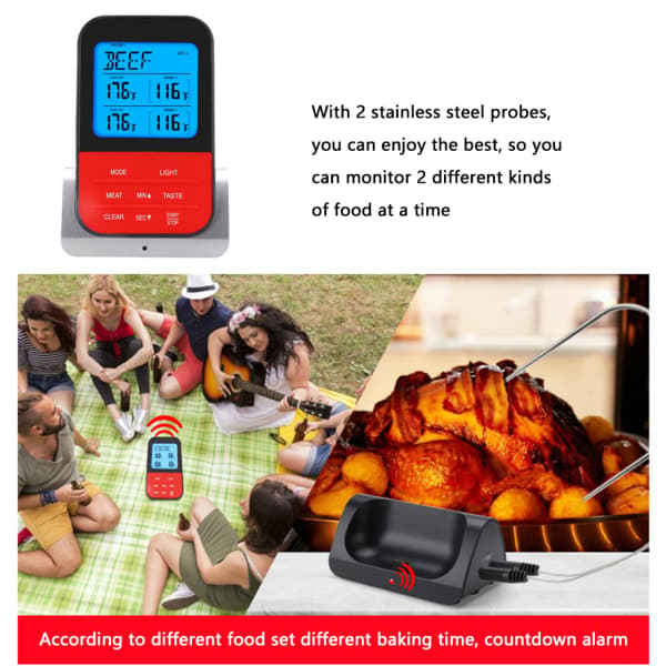 AsyPets Trådlös Vattentät BBQ Termometer Digital Matlagning Kött No.02