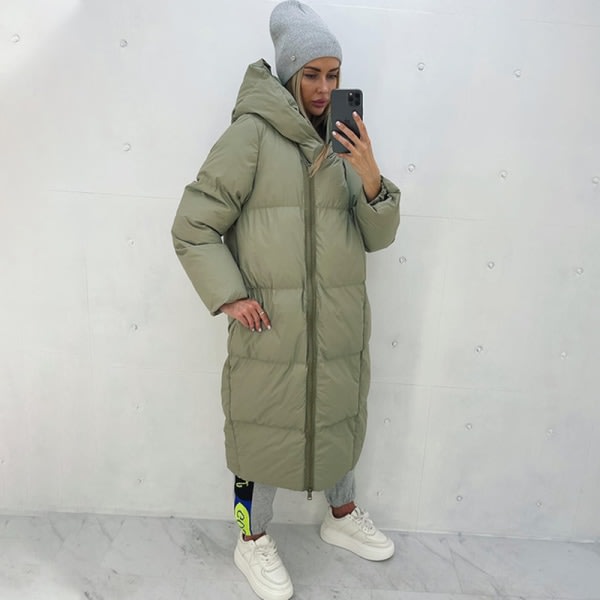 Malina Vinter Lös Långa Parkas Dam Mode Zippe Coat LightGreen M