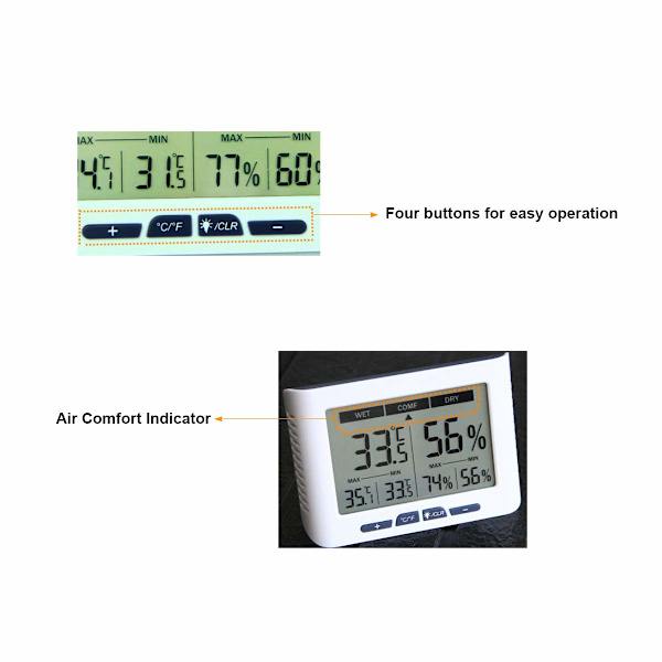 Digital hygrometertermometer med stor LCD-display för exakta mätningar