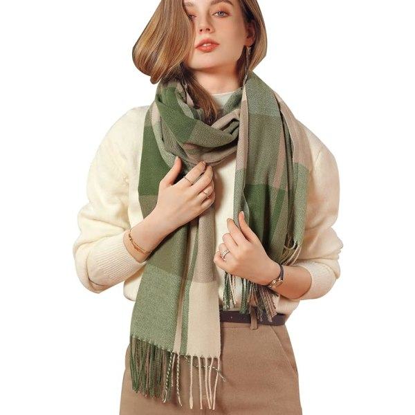 Winter Women's Long Soft Warm Scarf Rotating Tassel Shawl Plaid filt Julklapp (grönt)