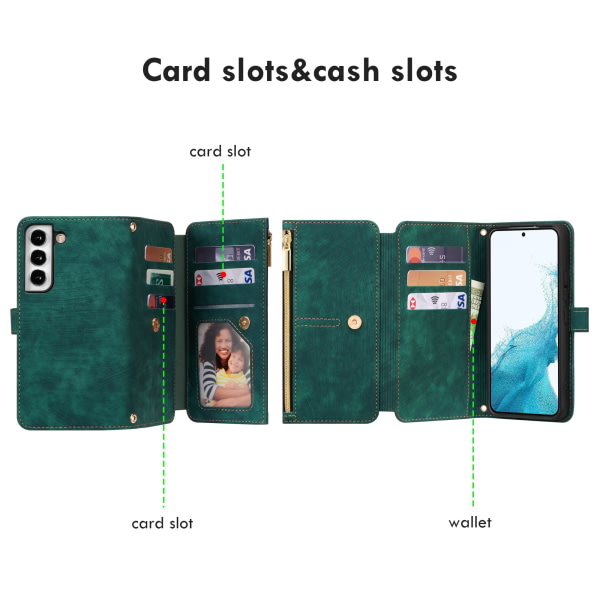 Case till Samsung Galaxy S23, Zipper Flip Leather Green