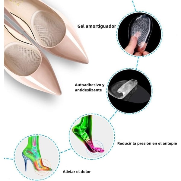 Halkfria gelfotkuddar för kvinnor och män, elastiska innersulor för skor Kuddar för mellanfotsadheridles för skor 5 par