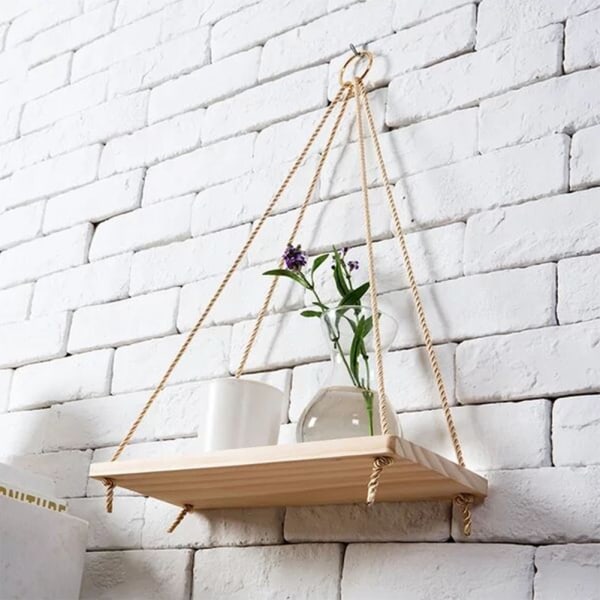 Bohemian Wood Storage Rack Vägghängande Hylla Hem Sovrum