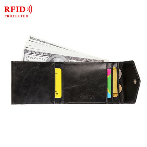 Mode RFID-plånbok Mini PU-lädermynt Plånbok Korthållare Black