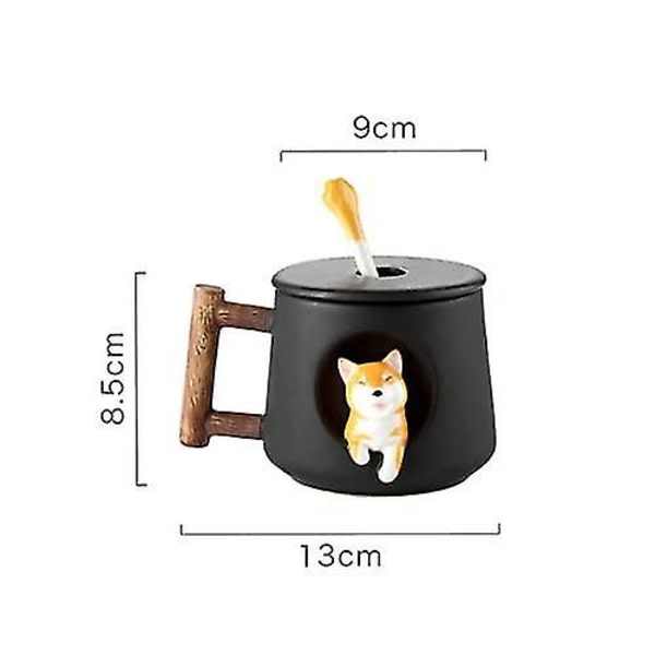 3d söt hund kaffemugg keramiska tekoppar med lock och sked tecknad (420ml) null ingen