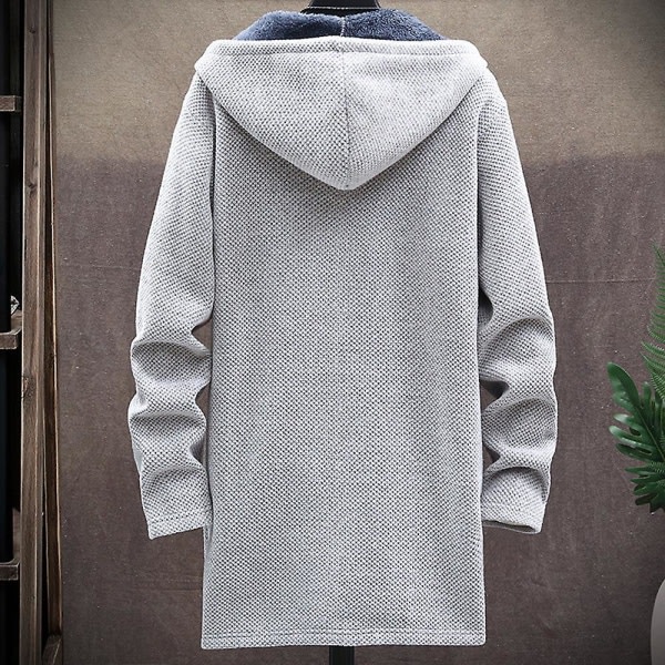 Män Huva Fleece Fodrad Vinterkappa Varm lång tröja Jacka Ytterkläder Light Grey XL