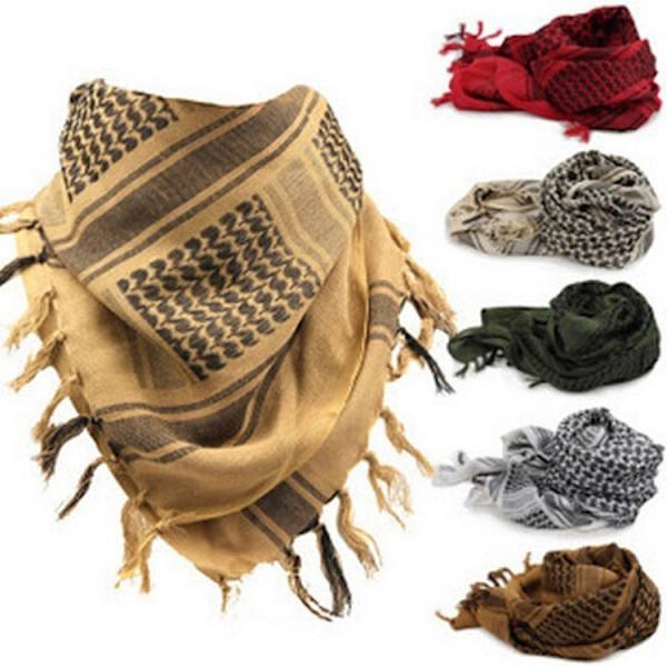 Scarf Military Shemagh Tactical Desert Keffiyeh Head Neck Scarf Arab Wrap med tofs 37,4x37,4 tum / 95x95 cm (svart och rött rutnät)