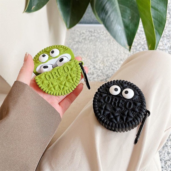 Små ögon kex case case för airpods pro2 apple bluetooth trådlöst case 1/2/3 generations case Black biscuit earphone sleeves hook