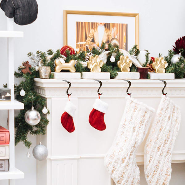 Julsockhållare Metall Öppen spis Sockkrok Garland Mantel Krokdekoration (4-pack)