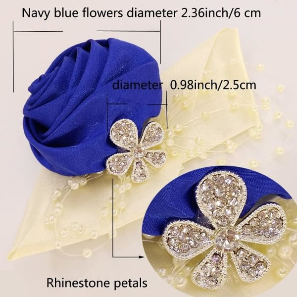 1 Styck Bröllop Brudtärna Brud Handled Corsage Dekorativ Hand Blomma, Mörkblå