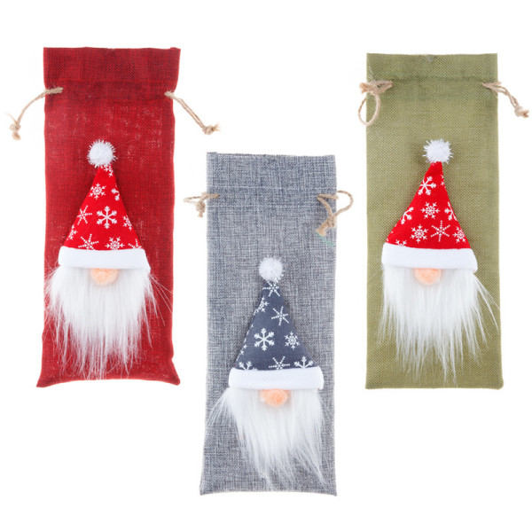 1st Röd Jul Rödvin Flask Set Linne Ansiktslös Gammal Ma