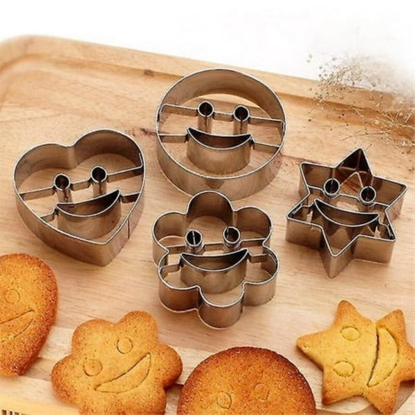 4 ST Smile Cookie Cutter Blomma hjärta Rostfritt stål Biscuit Mo