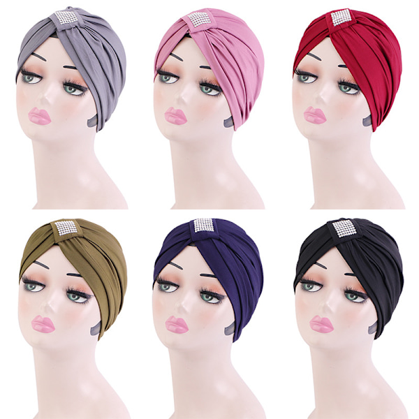 Trä daier stretch turban cap hot drill etnisk cap (6 färger)