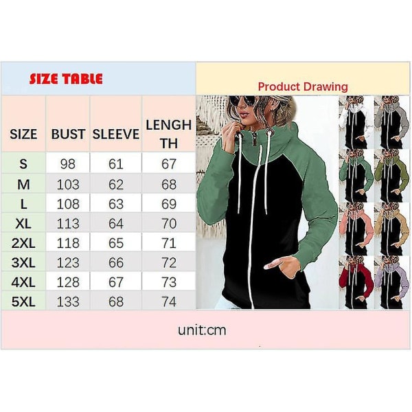 Färgblockerande huvtröja för dam med turtleneck sweatshirtjacka med dragkedja Grey M