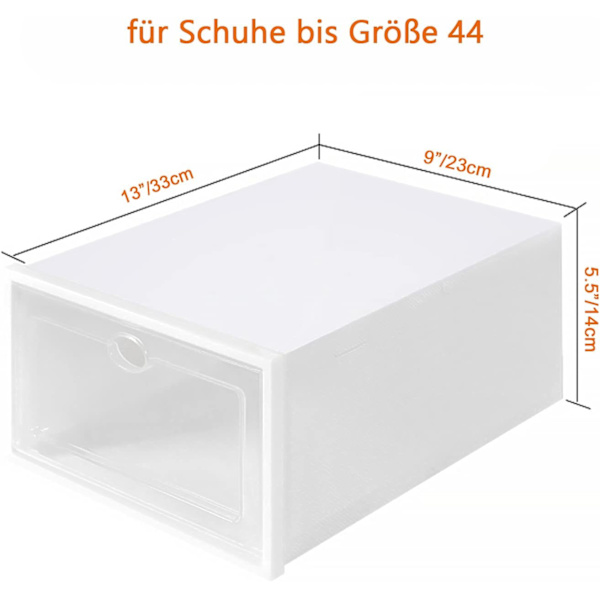 Kan stapla 12 stycken skokartonger, transparent förvaringslåda med lock för kvinnor/män (33x23x14cm)