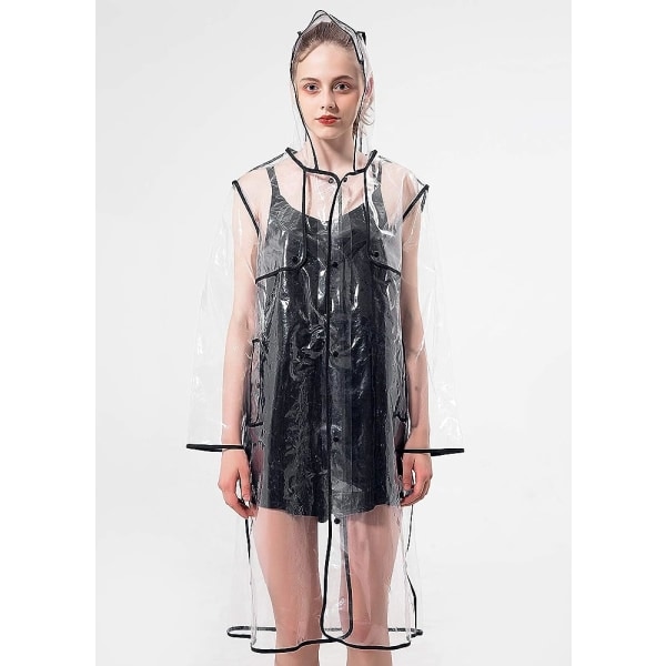 Lång transparent regnkappa med snygg färgglad kant