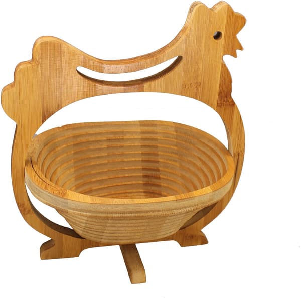 Fällbar korg Bambu Fruktkorg Dekorativ skål Fruktskål Trä Vikbar (Design Kyckling)