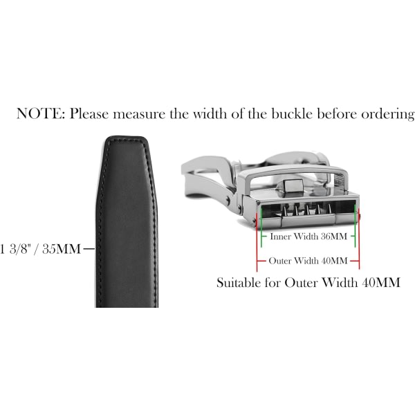 Herrbälte 35 mm läder utan spänne, automatiskt lås utan spänne Be