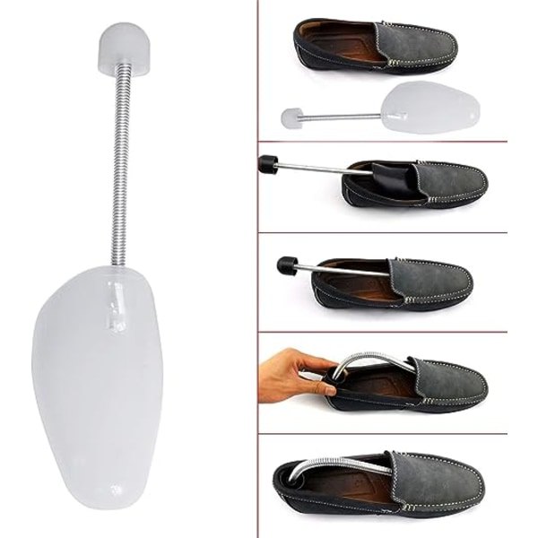 Set med 5 par plastskoträd, skoform, anpassningsbar storlek 38-44, transparent
