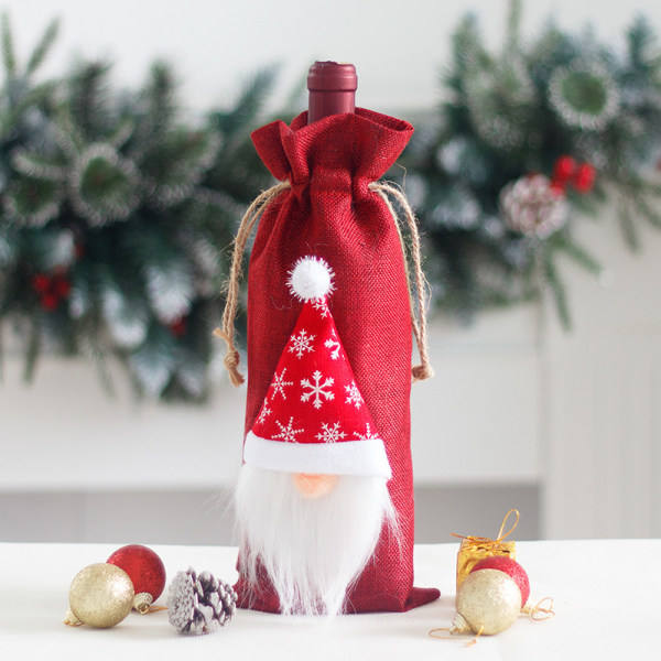 1st Röd Jul Rödvin Flask Set Linne Ansiktslös Gammal Ma