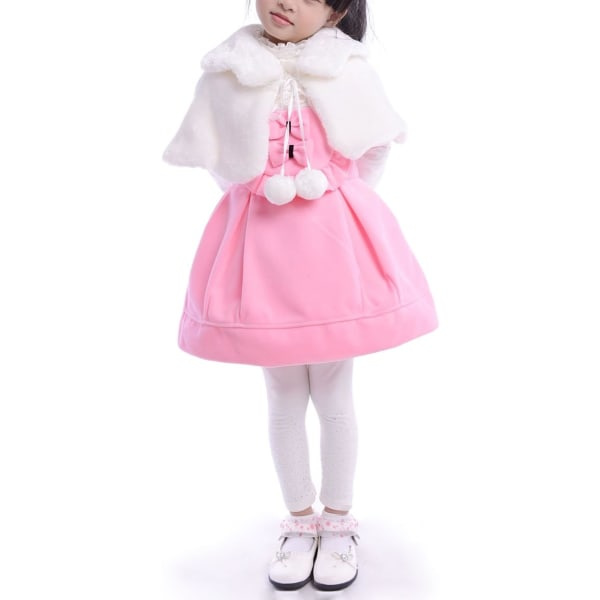 Girls Princess Faux Fur Flower Bolero Shrug Party Bröllopsklänning Vit