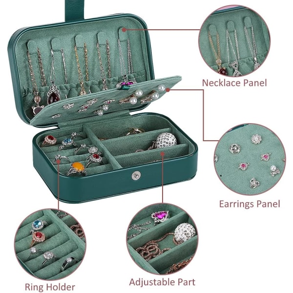 Litet bärbart case i PU-läder, 2-lagers förvaringsbox, grön