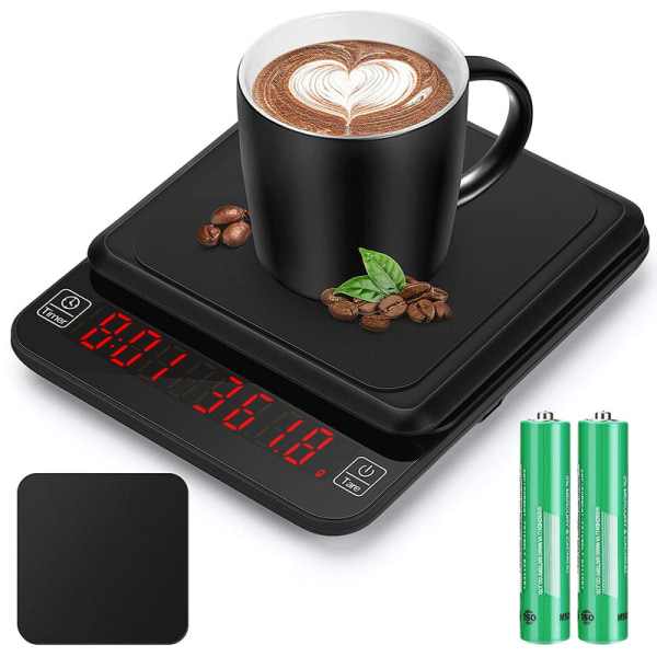 Kaffevåg med timer, 3 kg/0,001 g kaffe digitalvåg USB laddning elektrisk köksvåg