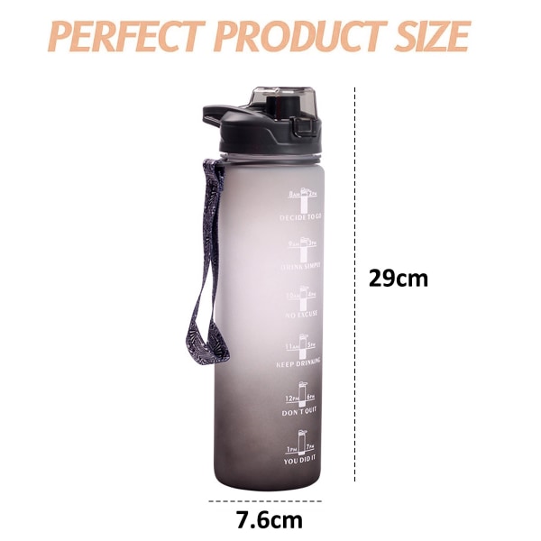 1 liter läckagesäker sportvattenflaska, lämplig för sport, fitness, utomhus, svart och vit gradient