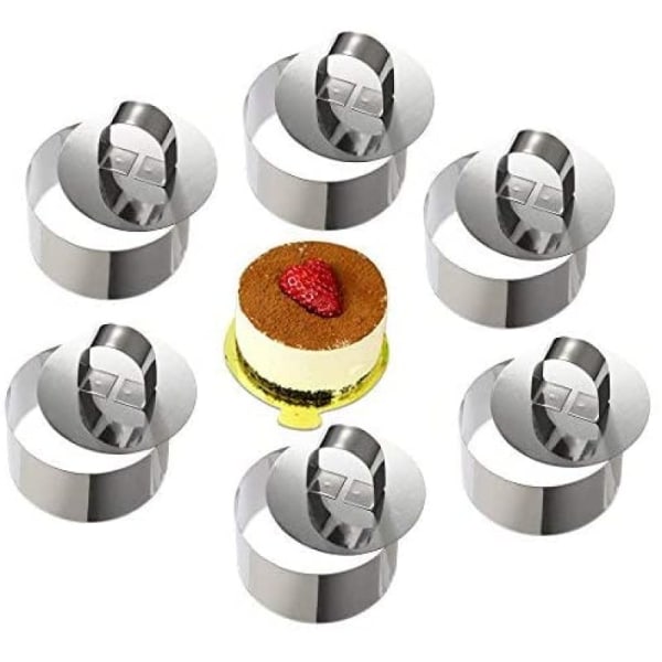 Mousse ringar tårtring i rostfritt stål kakform med reglage, 8 cm diameter, 6 stycken (rund)