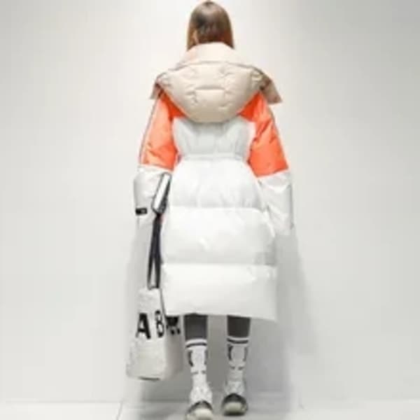 Lång dunjacka kvinnor Tjocka vintermoderock White orange S